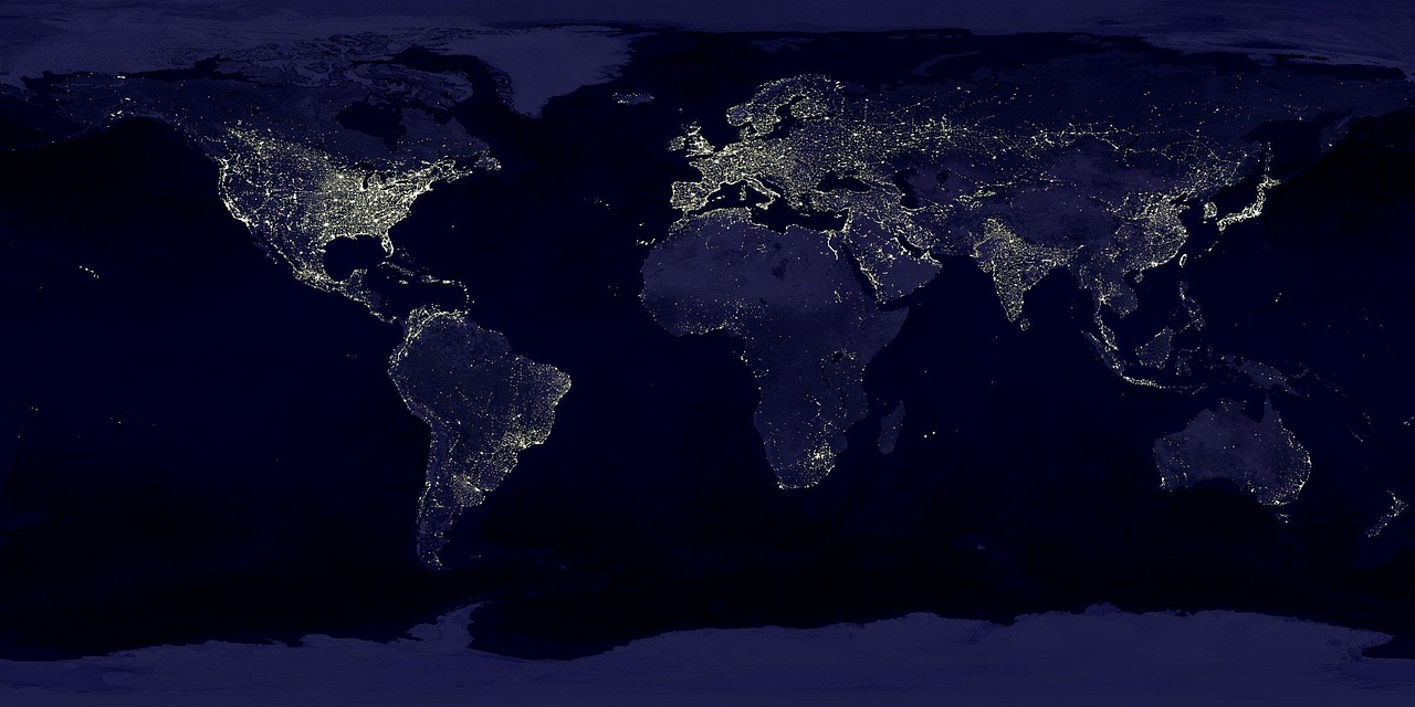 earth, continents, land, satellite map, night